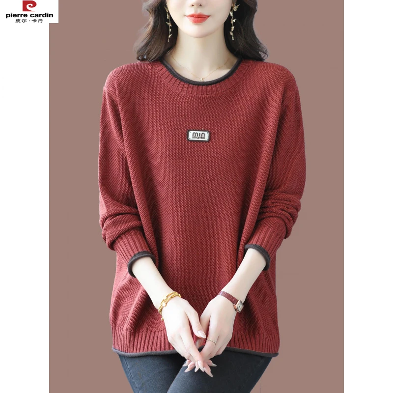皮尔卡丹胖mm圆领羊毛衫短款洋气大码巨好看打底衫秋冬新款妈