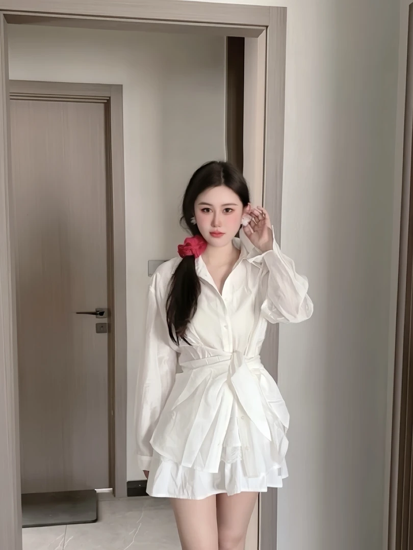 春夏新款法式长袖收腰蕾丝衬衫时尚高级感上衣气质衬衣群