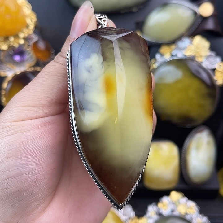 琥珀银S925镶嵌裸石