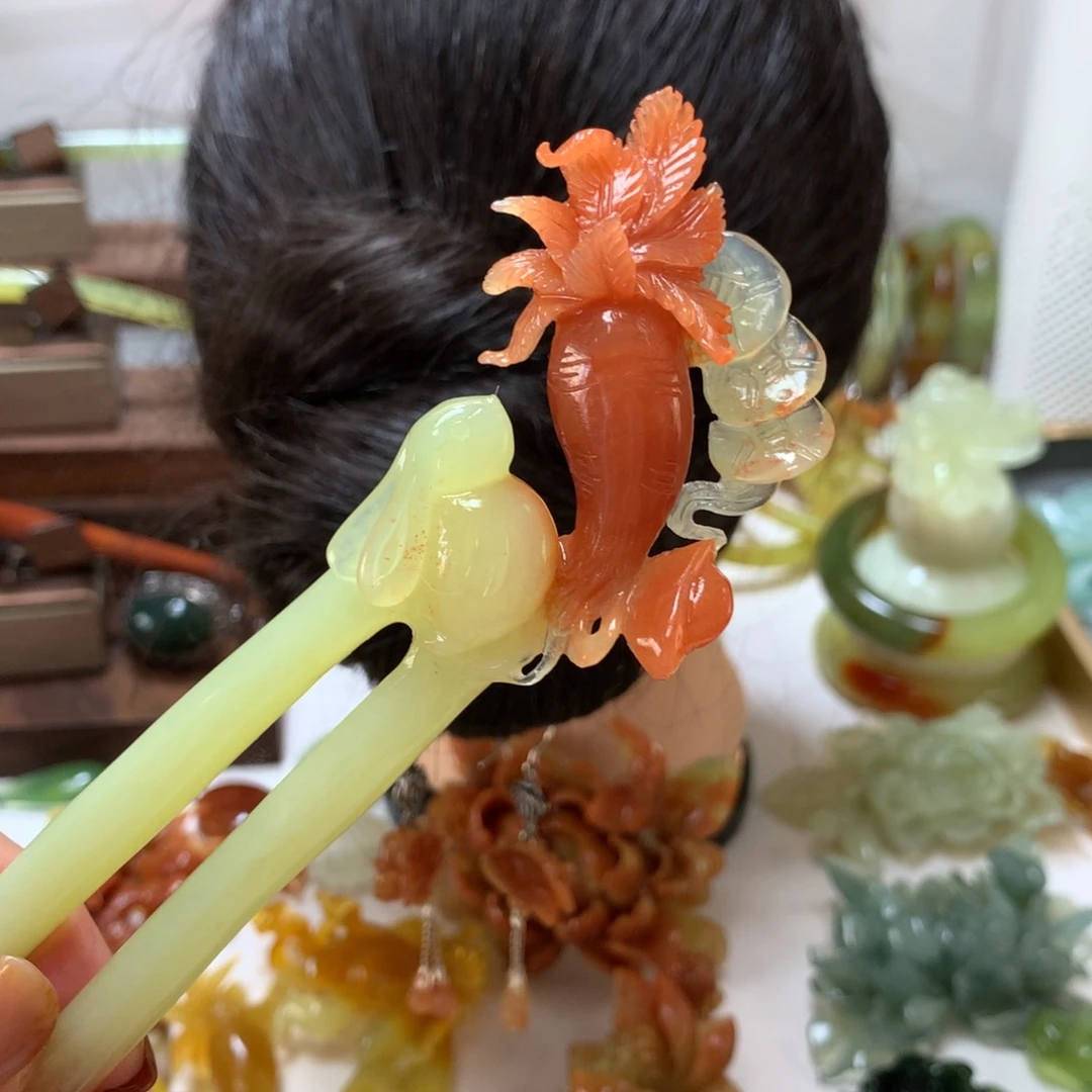 蛇纹石玉发饰未镶嵌七**ღ