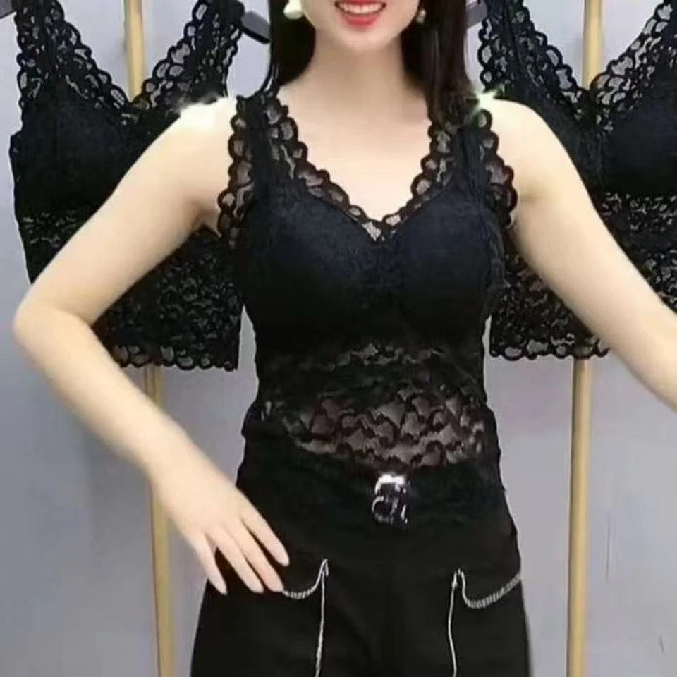 312时尚网坎蕾丝美背无袖可外搭内穿女背心打底显瘦大码女背心