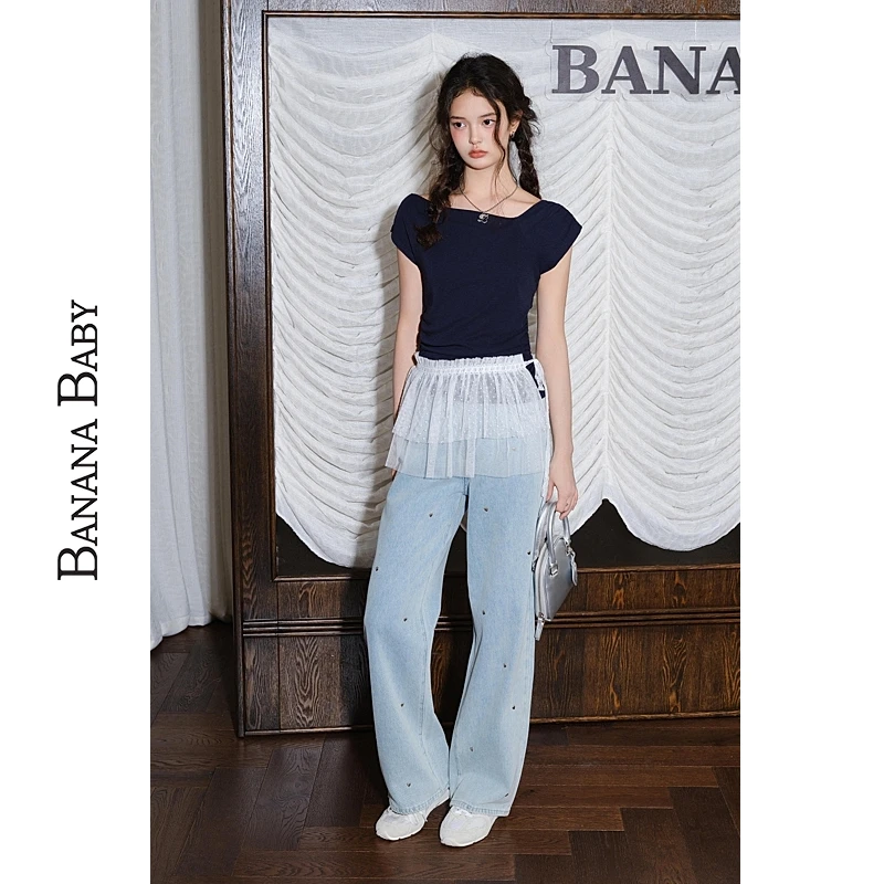 【粉丝专属】BANANA BABY2025年夏季新款斜肩针织衫B252T370
