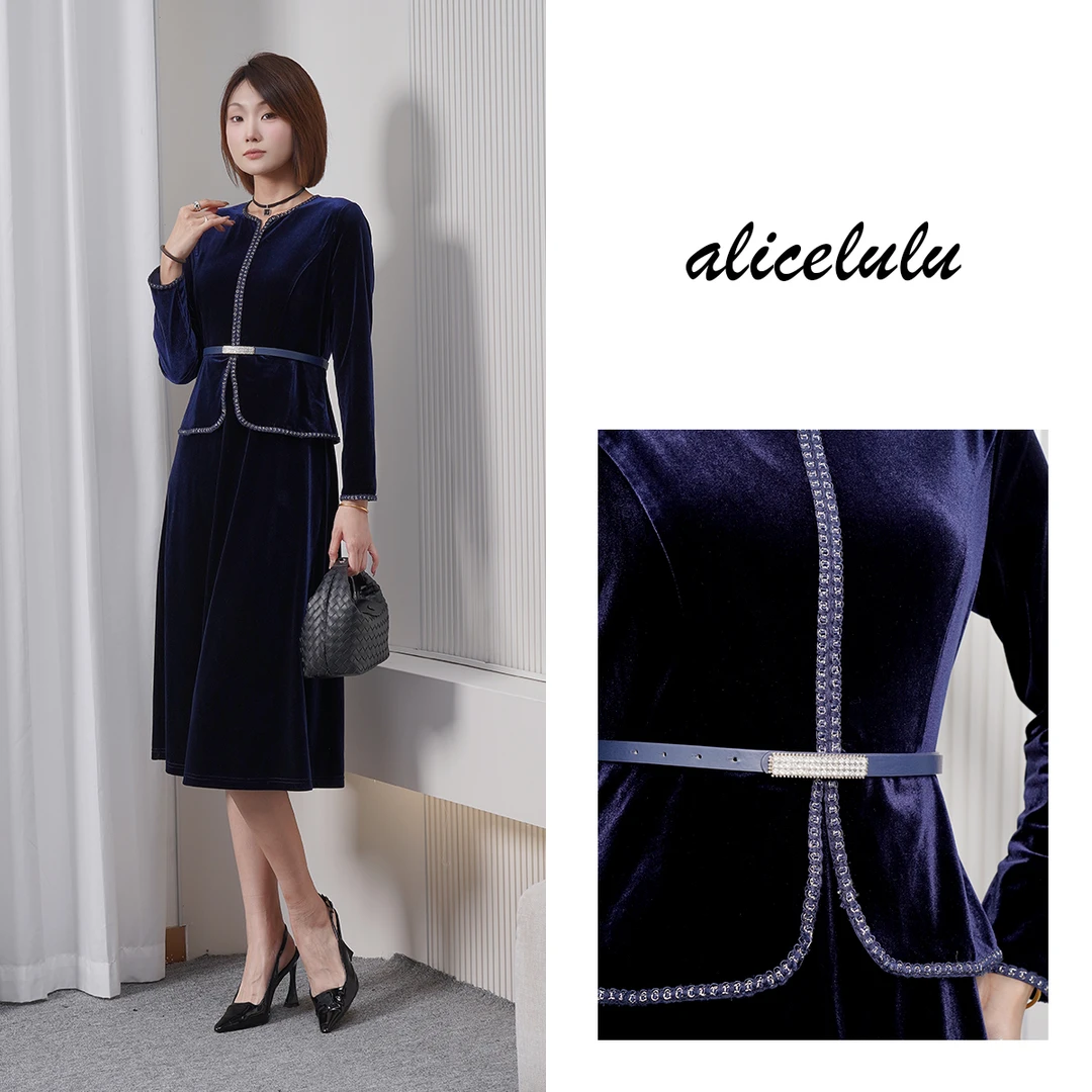 alicelulu夜宴琉璃.假两件设计丝绒连衣裙（赠腰带）S2145176L