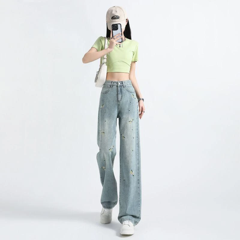 【现货+运费险】牛仔裤女2025秋季新款刺绣百搭显瘦窄版直筒裤