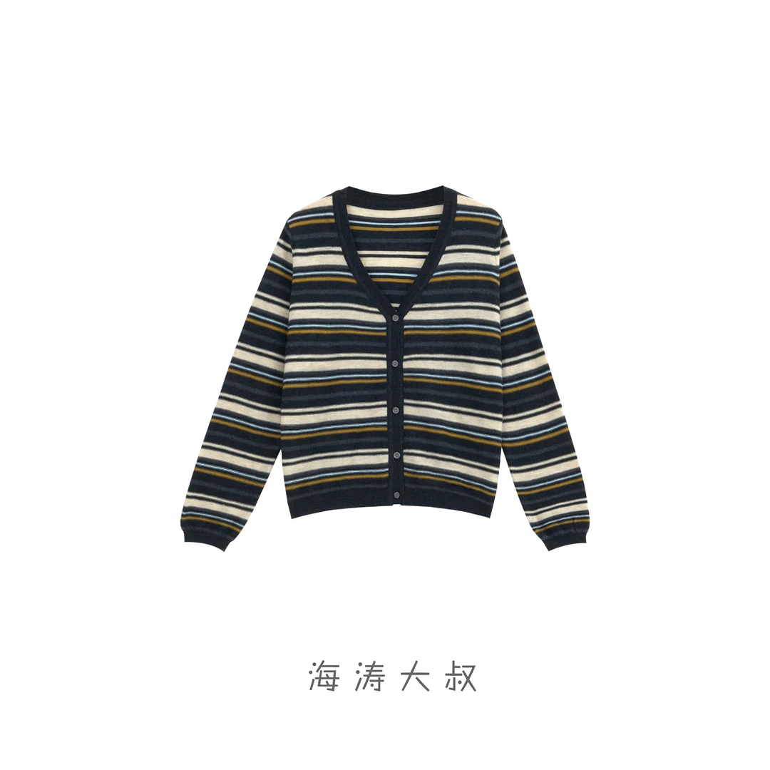 「曲奇」舒服宽松韩版撞色条纹百搭打底衫/开衫MJA925/MJA927