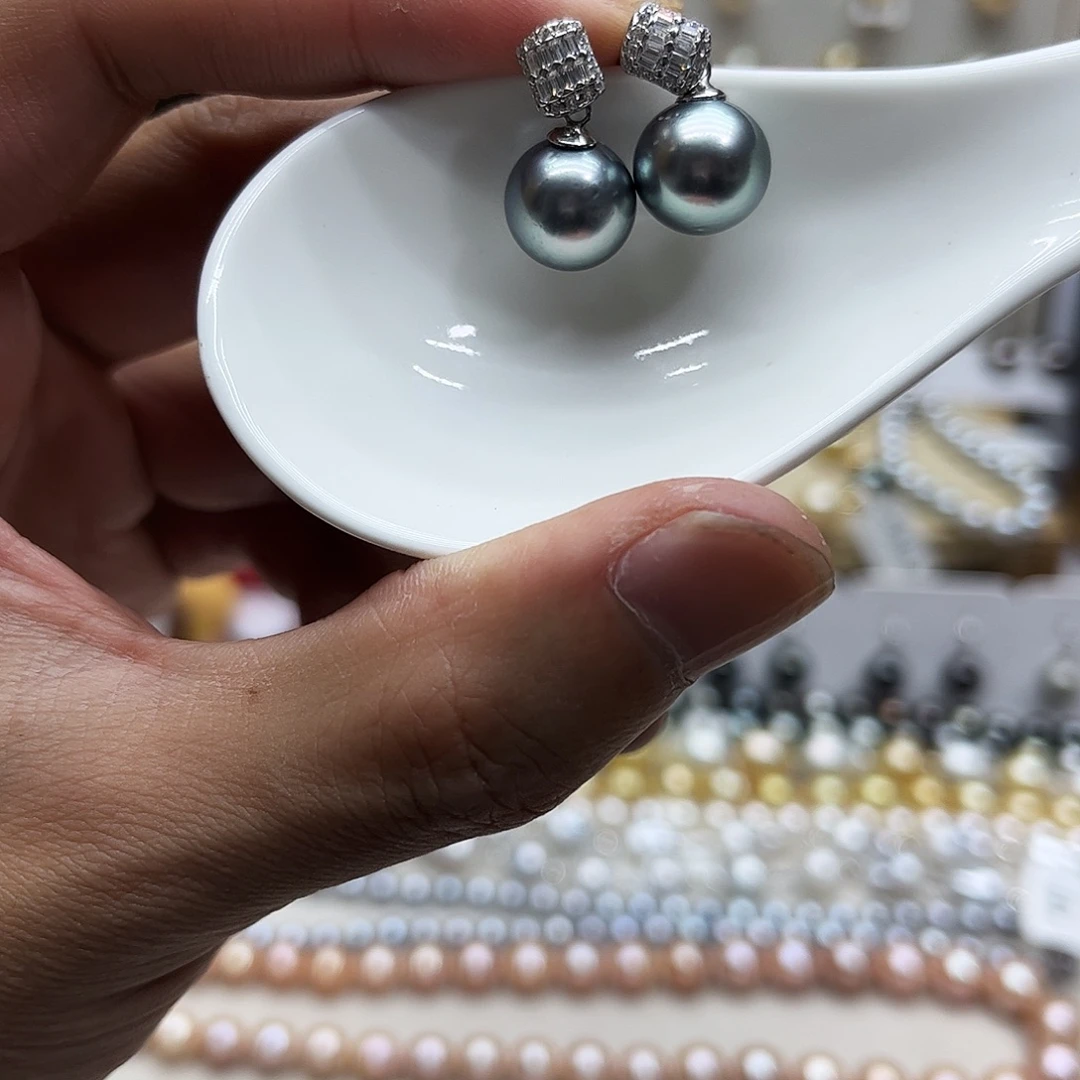 海水珍珠耳饰银S925镶嵌
