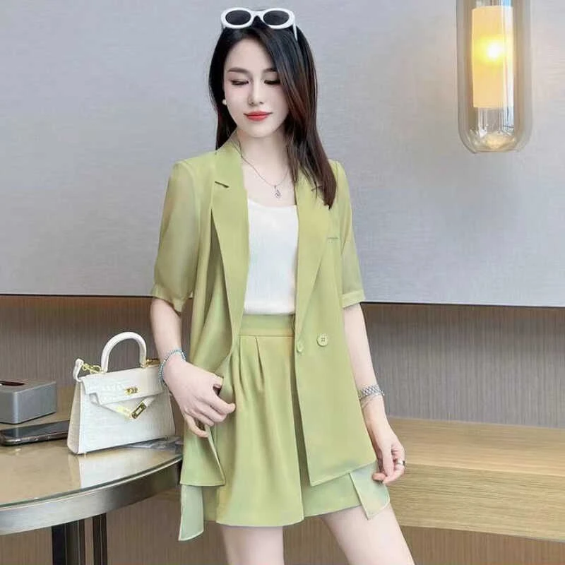 高级感时尚西装套装女2025夏季新款防晒外套洋气减龄短裤两件套潮