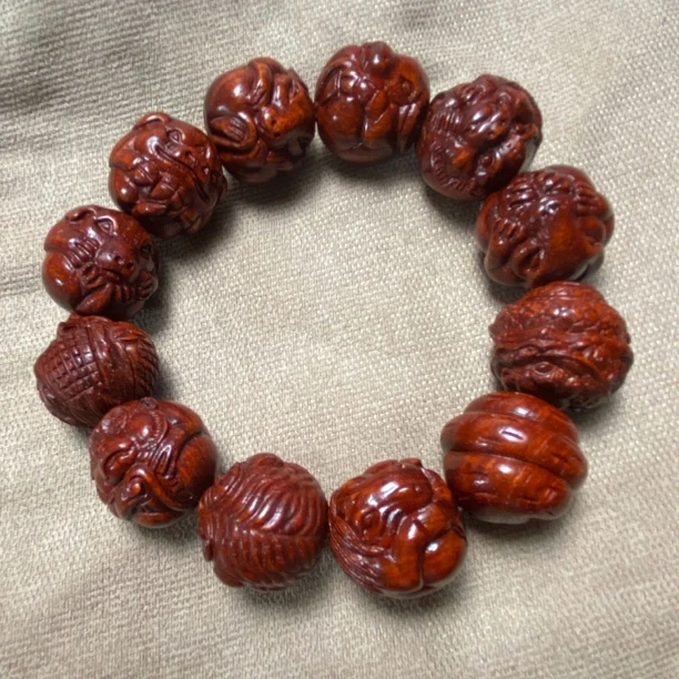 同料20mm12颗正宗印度小叶紫檀雕刻十二生肖手串