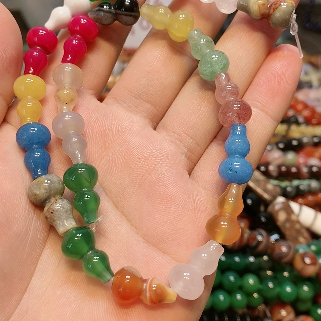 散珠玛瑙/玉髓多宝葫芦一条10x18mm