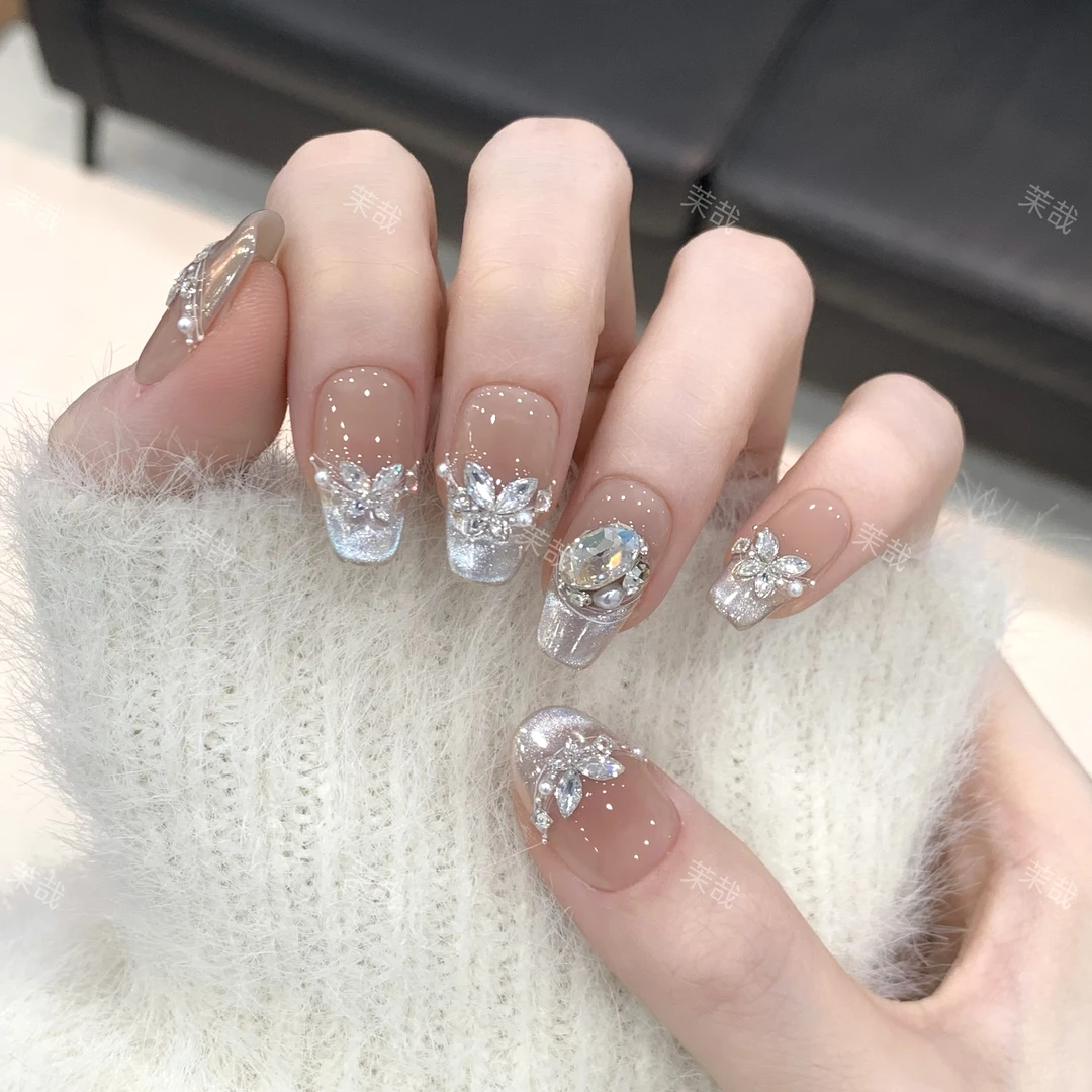 茉哉现货【蝶翼流光】纯手工定制美甲拆卸穿戴甲A3719