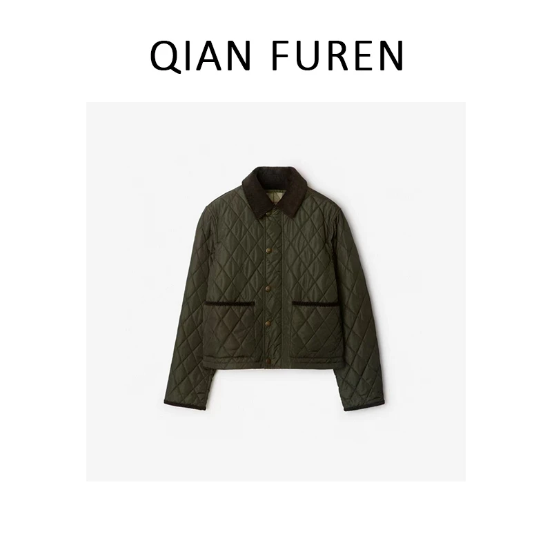 【菱格棉服】复古灯芯绒领菱格棉服精致短款翻领棉衣2025ss