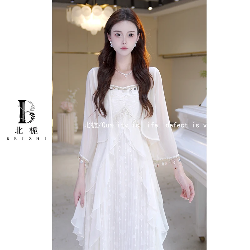 法式显瘦荷叶边吊带连衣裙814715+814378