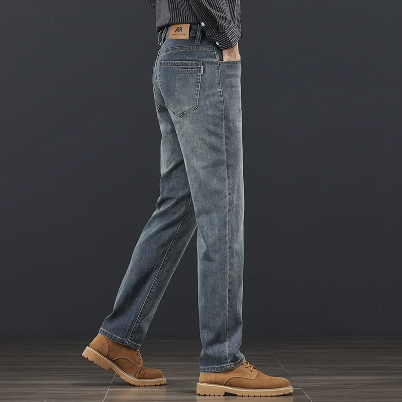 香港2024秋冬款高端牛仔裤男士大码宽松直筒休闲男裤弹力加绒长裤