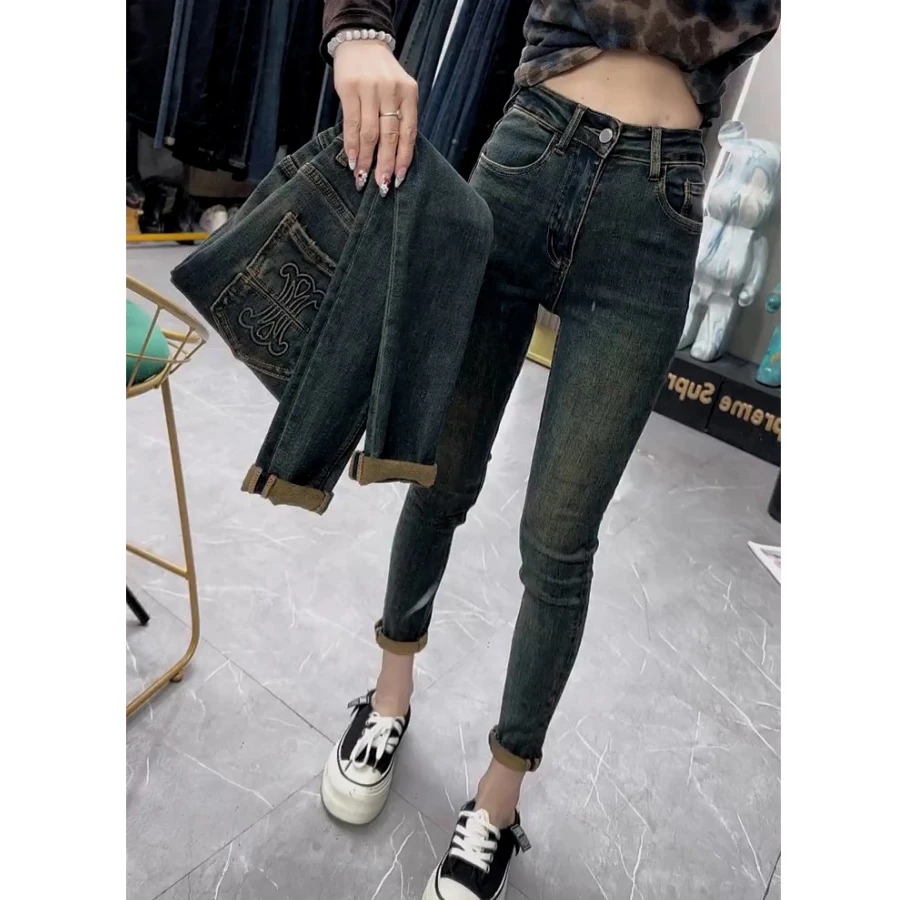 2025年秋季复古牛仔裤新款小脚裤女爆款弹力修身小个子九分铅笔裤