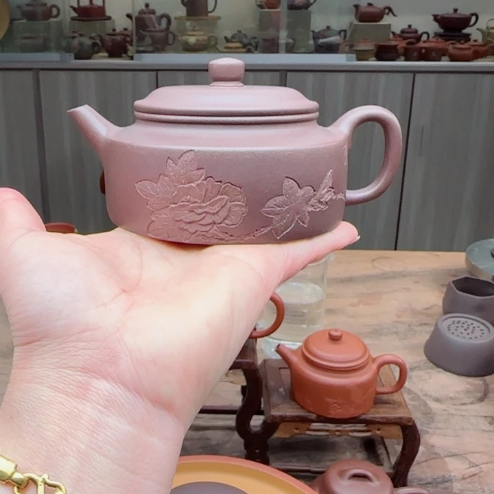紫砂茶壶紫泥150 c C小任刻绘