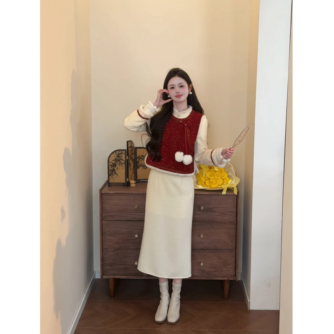 【望月砂】<77>新中式加棉马甲+绒感旗袍连衣裙XMZH9649+XMZH9650