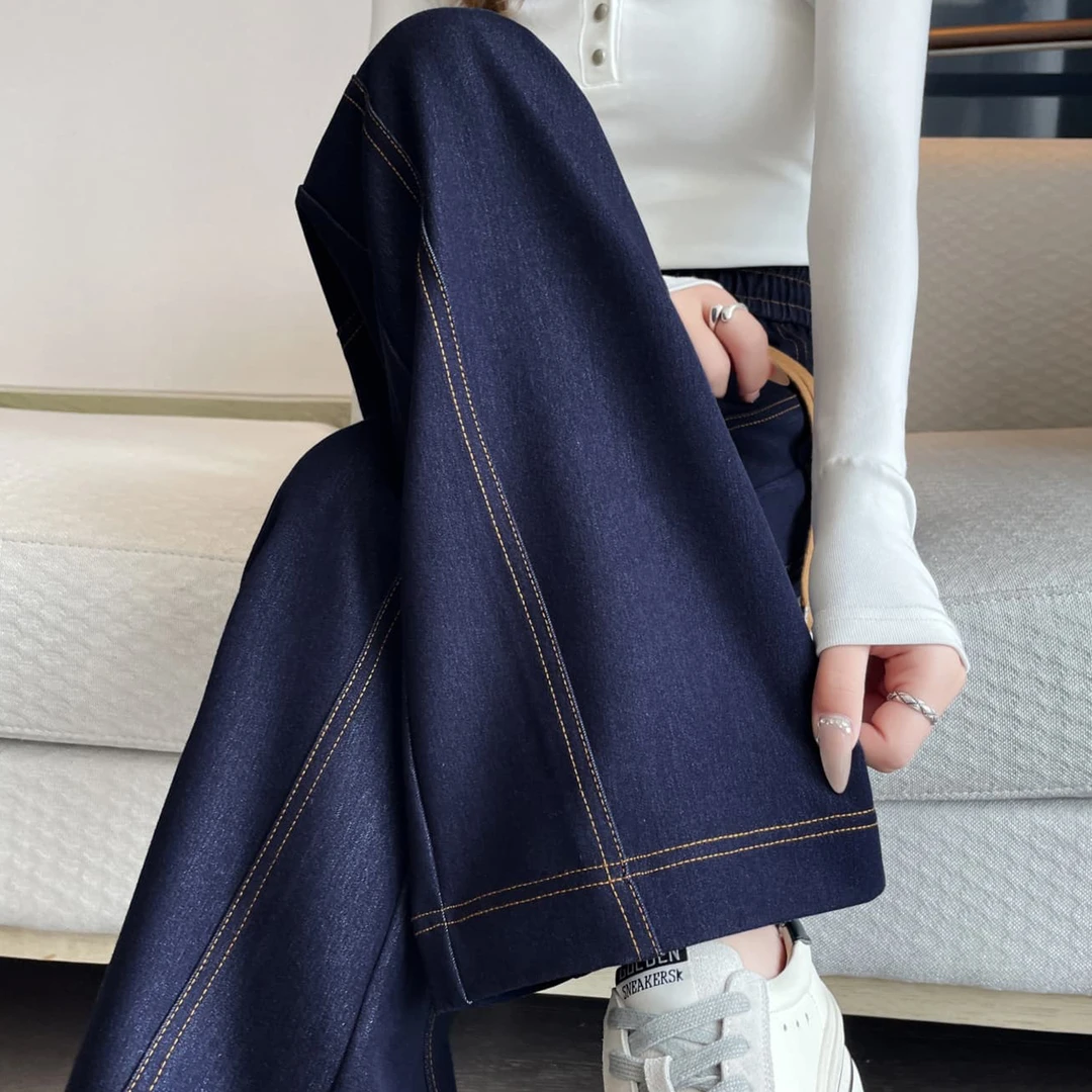 窄版阔腿牛仔裤女春秋季高腰显瘦加绒加厚加长2025炸街潮款裤子女