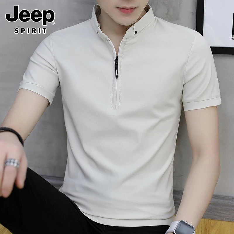 JEEPSPIRIT短袖T恤男士夏季新款年轻轻商务休闲半拉链立领polo衫t