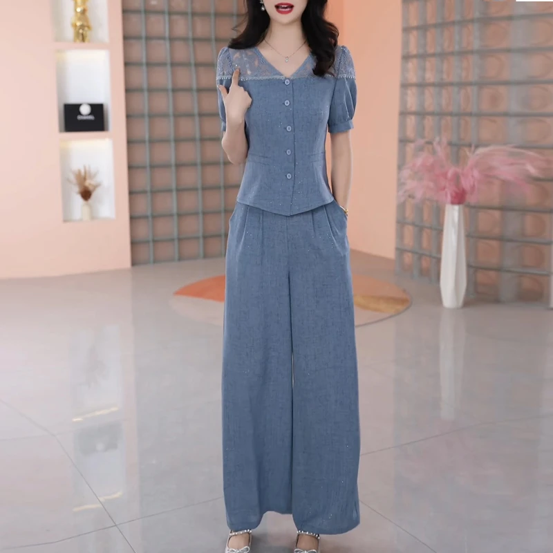 小香风高级感休闲套装2025夏季新款妈妈气质显瘦短袖直筒裤两件套