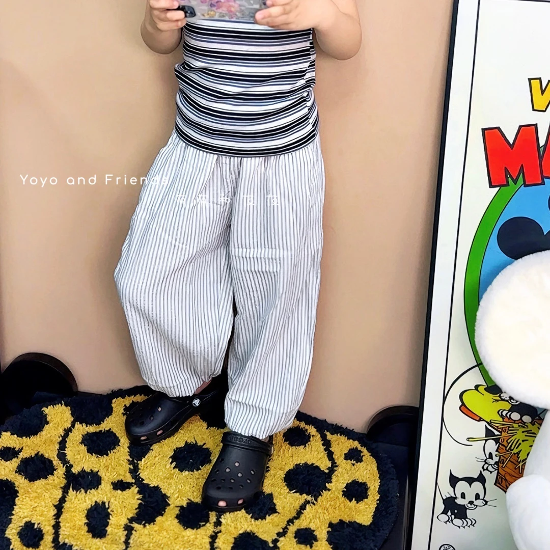 有有家·儿童高品质春夏款超百搭卡通刺绣格子条纹防蚊休闲裤397