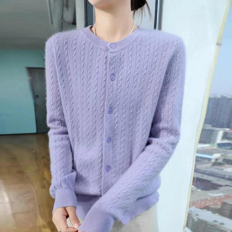 【崔万志工厂】复古麻花长袖针织圆领设计感针织开衫