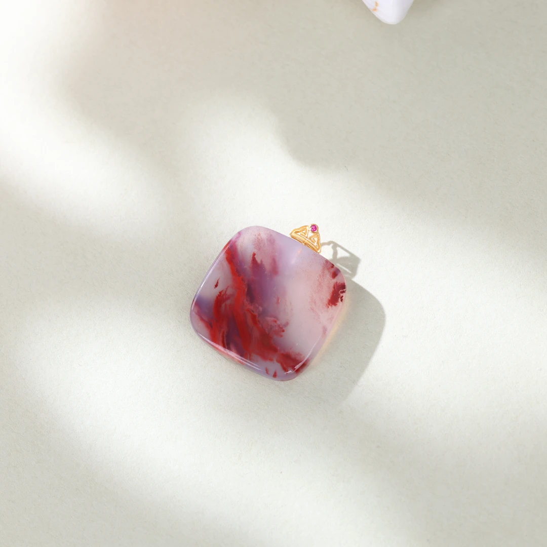 【央博玉】18k原矿南红方牌吊坠-YB94720032-多样性发一|BNH2