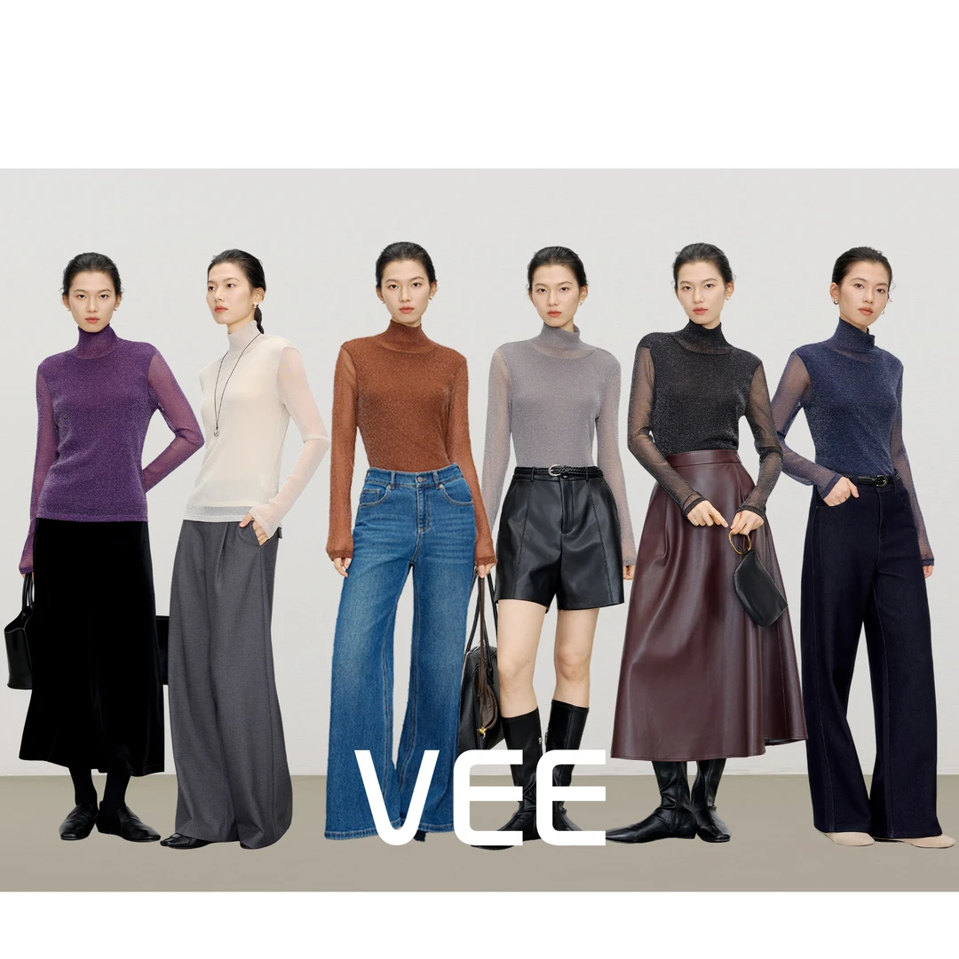 VEE【银河打底衫】新款高领高弹力亮丝网眼叠穿百搭打底衫上衣女