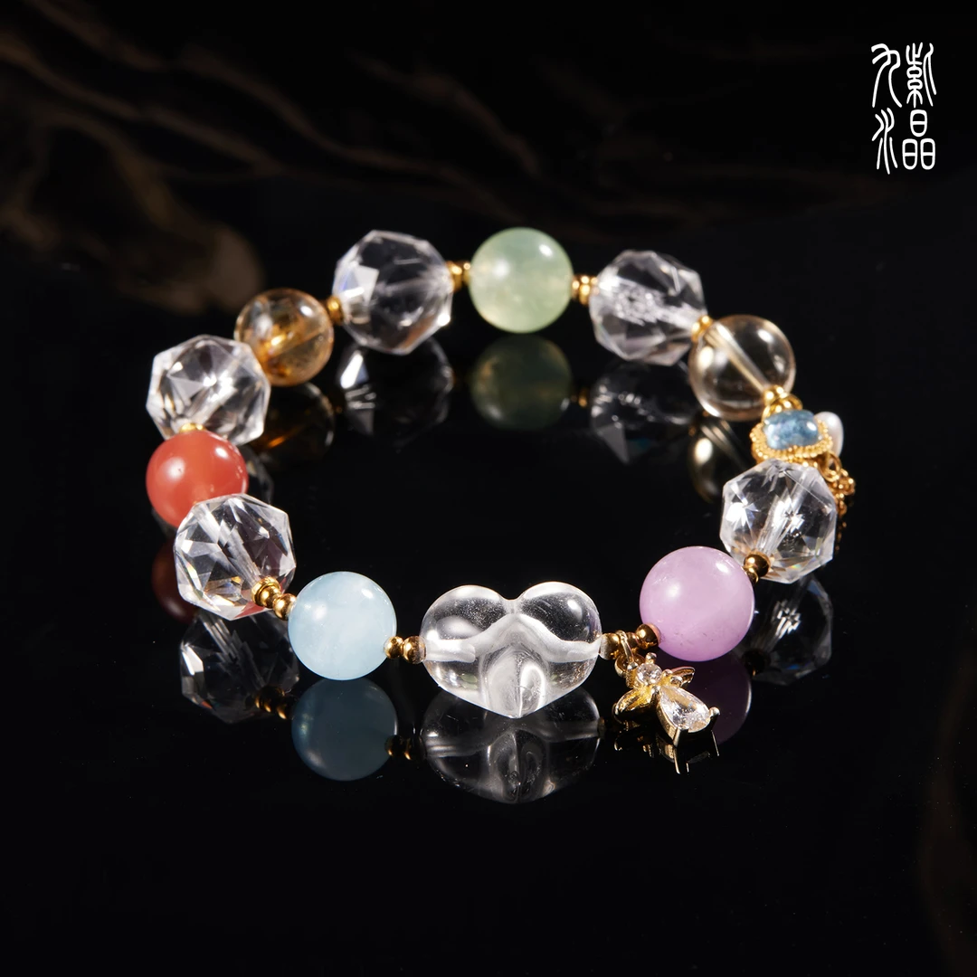 多宝手串葡萄石黄塔晶海蓝宝南红搭配925银配饰手链多样性发其一