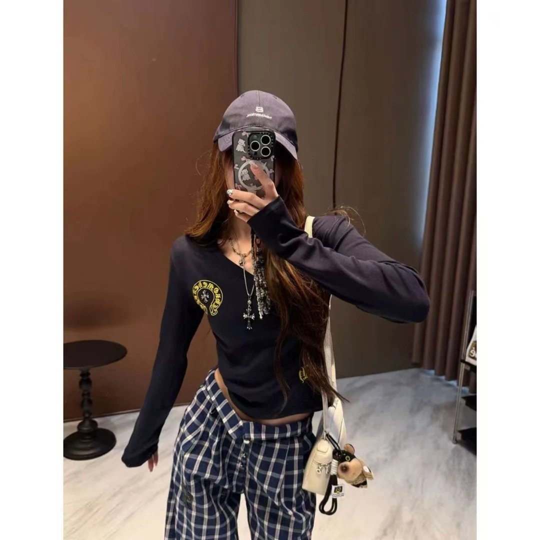 徐秋阳  十字克罗  秋季新款百搭时尚休闲显瘦显白长袖T恤13553
