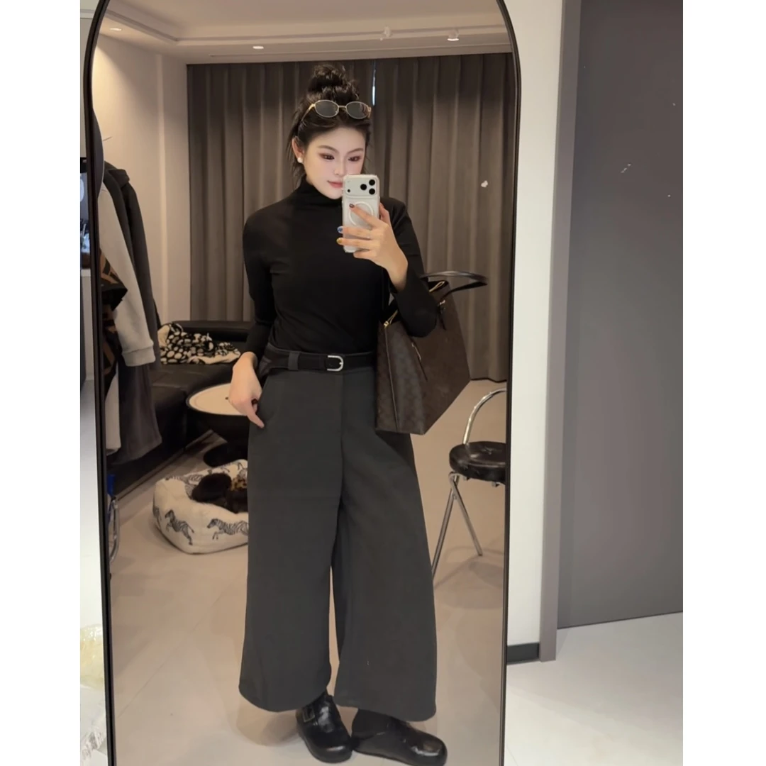 长裤高腰秋冬低腰阔腿裤休闲裤休闲针织打底时尚直筒八分裤