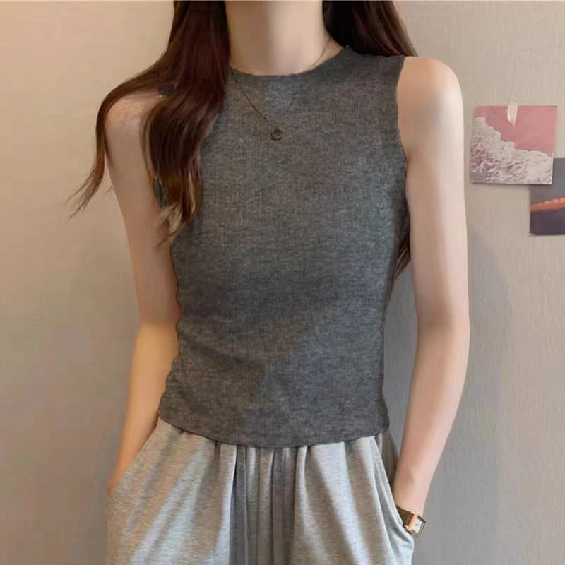 莫代尔无袖背心T恤女装夏季新款棉纯圆领修身显瘦上衣内搭打底衫