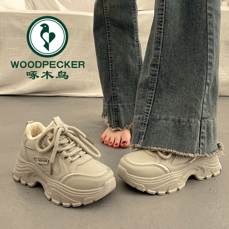 啄木鸟港风厚底老爹鞋女百搭超火2025秋冬加绒新款爆款休闲运动鞋