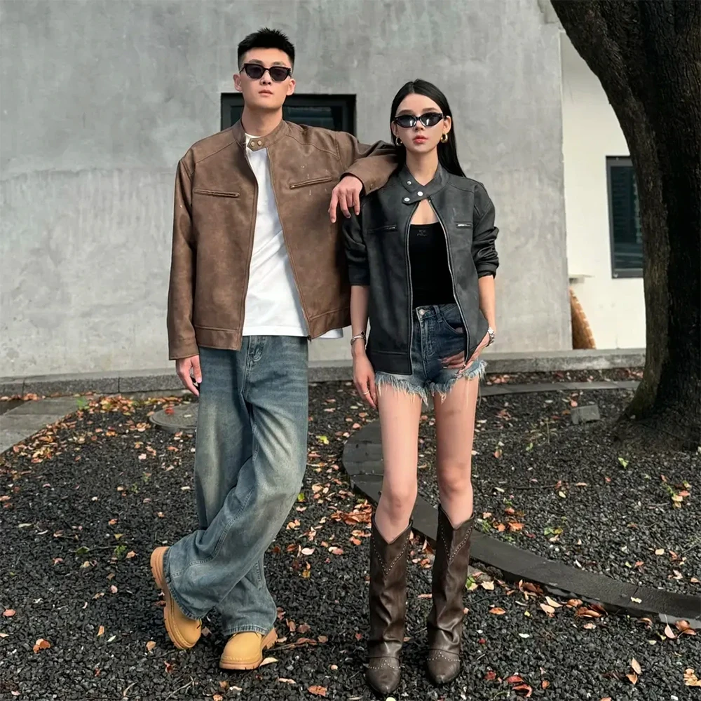 春秋季新款设计感PU皮外套男女同款百搭宽松休闲潮牌ins个性夹克