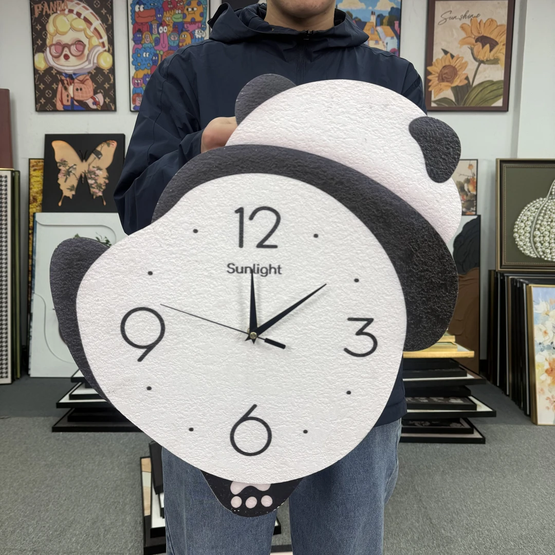 砂岩BB异形雕刻单腿熊猫表画客厅儿童房装饰画