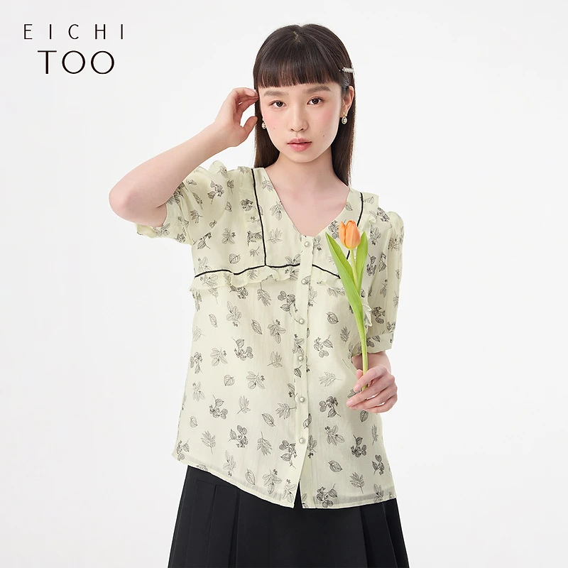 爱居兔夏季新款简约印花短袖休闲衬衫ENECJ2N012A