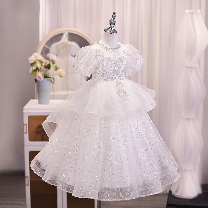 99556女童钢琴演奏演出服生日宴会儿童公主裙花童婚礼女孩晚礼服