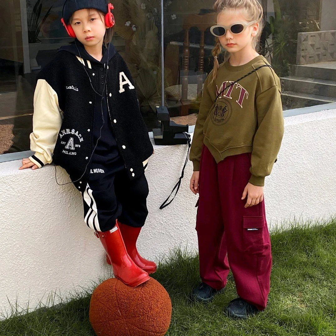 暖家2512款B19童装酒红色裤子