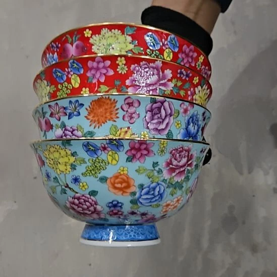 瓷片微瑕珐琅彩5寸4个米饭碗6666