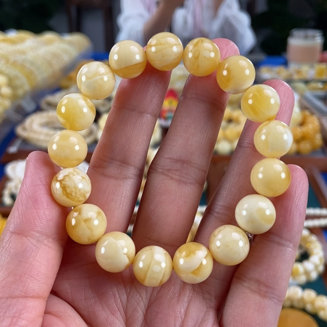 琥珀未镶嵌珠宝奇石11+白花蜡圆珠15.55