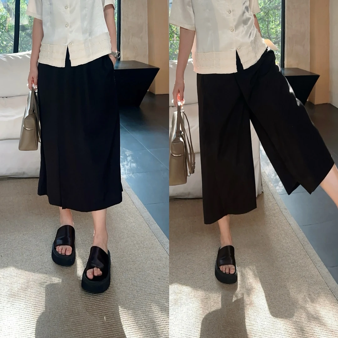 微胖女装【里斯本2.0】松紧腰裙裤夏季新款山本裤瘦版阔腿裤20677