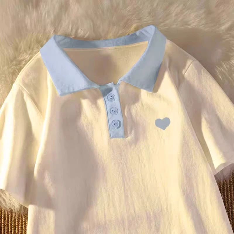 女童短袖T恤夏装2025新款儿童刺绣POLO衫女大童网红短款半袖上衣