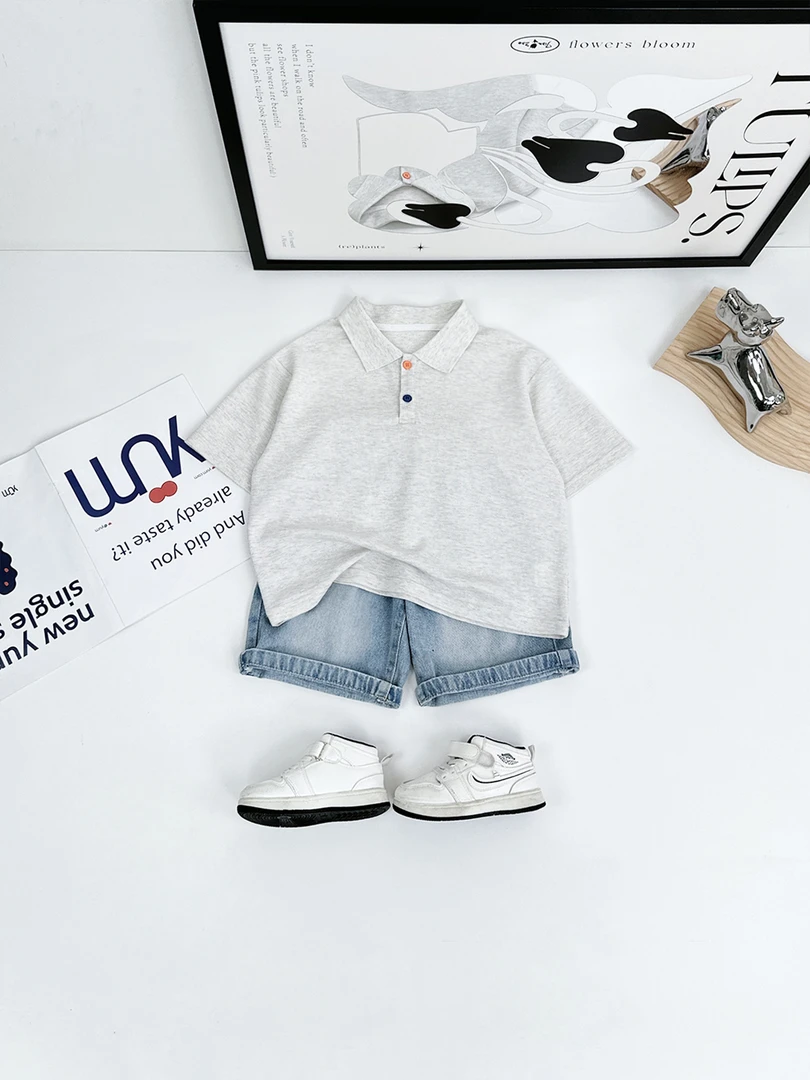 男童短袖POLO衫T恤夏季新款童装儿童宝宝打底韩版翻领上衣灰色