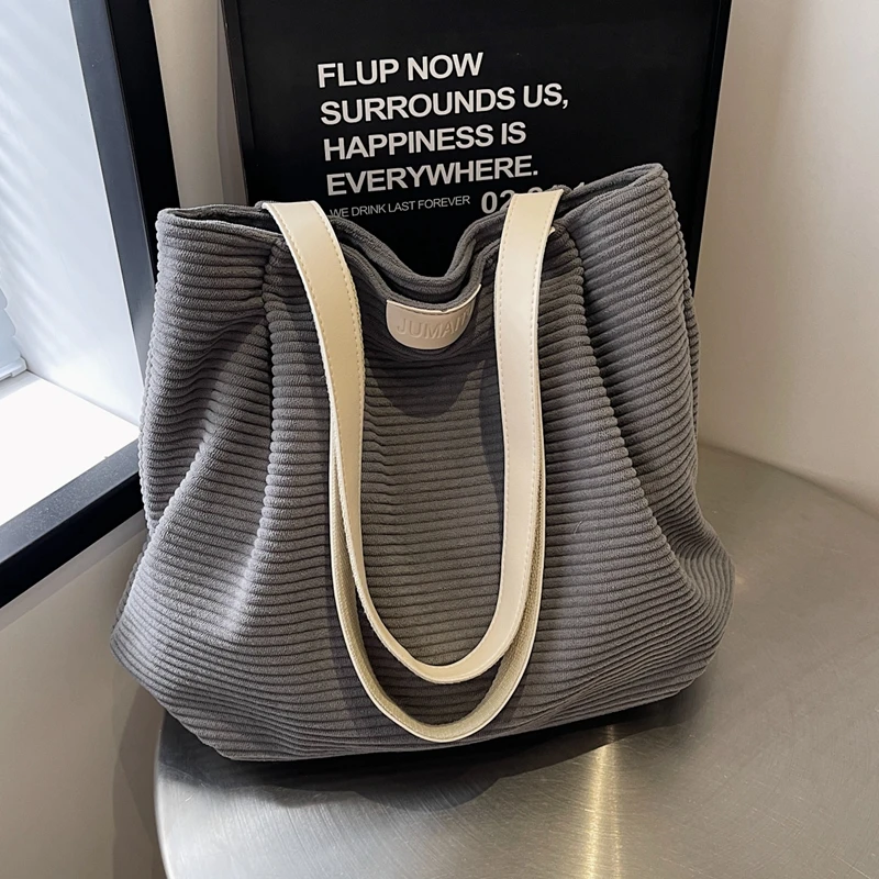 松弛感大容量包包女2024新款秋冬休闲灯芯绒单肩包学生上课托特包