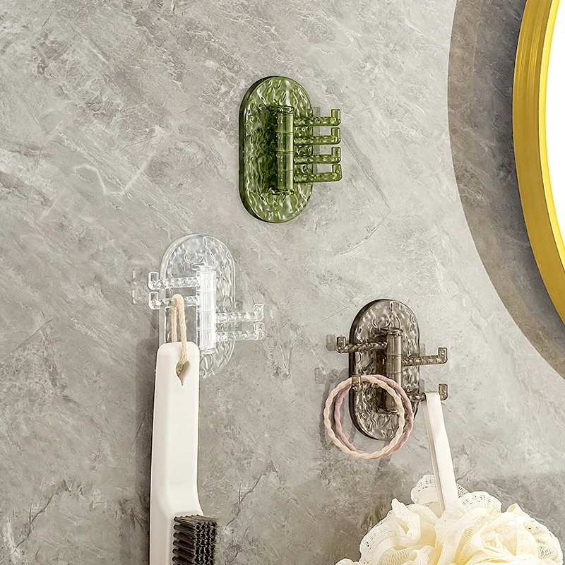 透明旋转4连挂钩强力粘胶毛巾挂架浴室墙壁置物架免打孔无痕粘钩