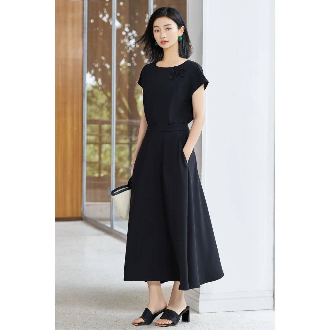 【雅然老师专享】时尚大气套装端庄气质刺绣上衣半身裙5M25BG1825