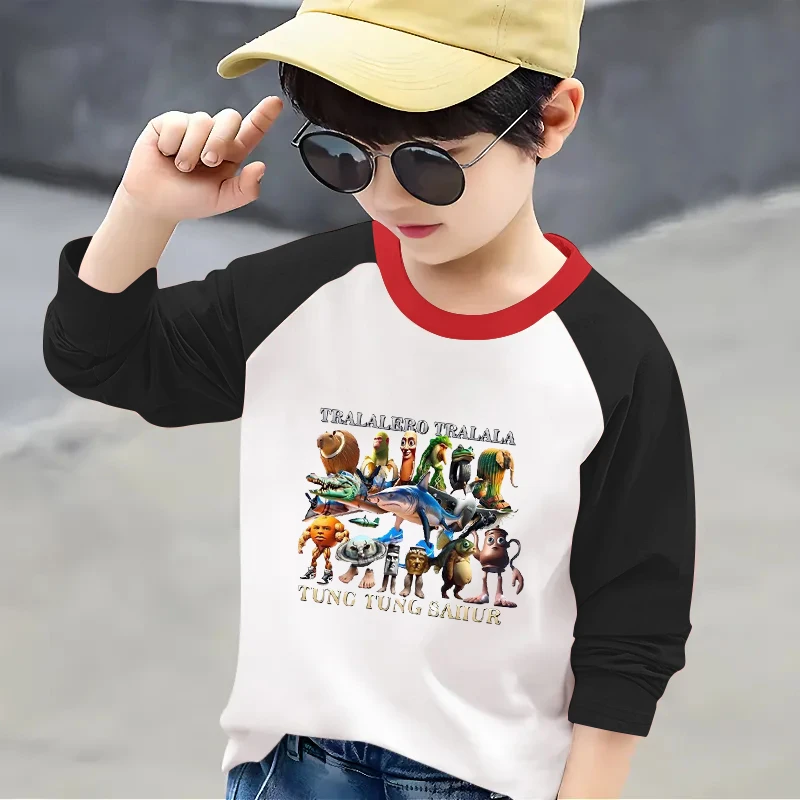 6-12岁男童潮款长袖t恤2025新款山海经衣服儿童春秋纯棉拼色上衣