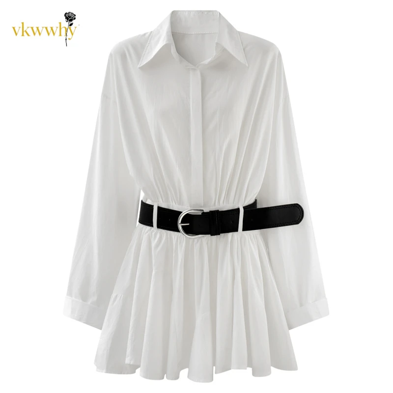 白色衬衫早秋新款法式气质收腰显瘦裙子纯欲慵懒风女装连衣裙长袖