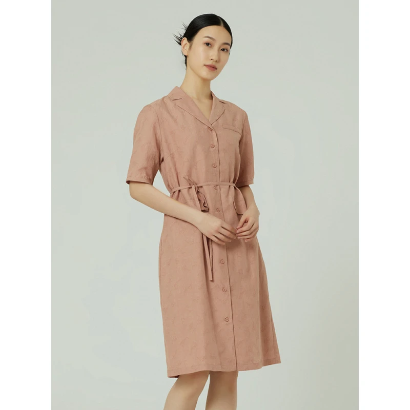 菲姿FEIZI秋款粉色提花连衣裙F2F428