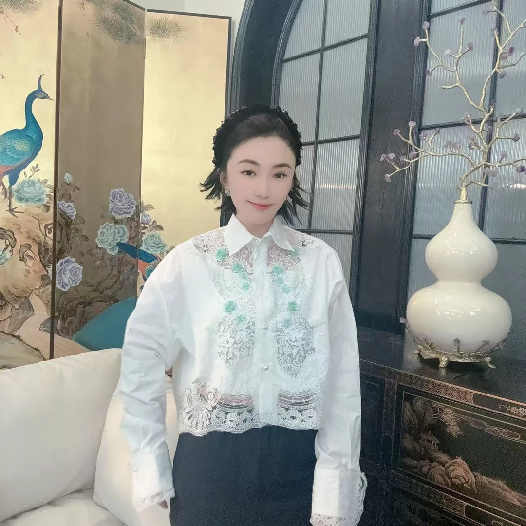 Betty Bairn【朝颜令】新中式100棉拼接蕾丝衬衫25B-BW8925