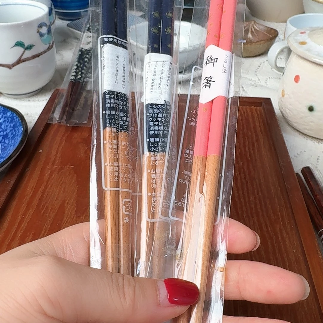 瓷片3双实木尖头筷子，全新